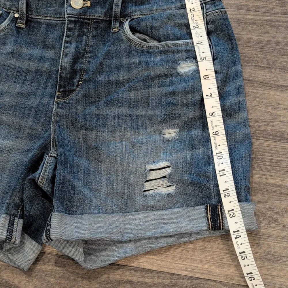 White House Black Market Distressed Denim Shorts Blue Women's Size 6 5" - Picture 5 of 8